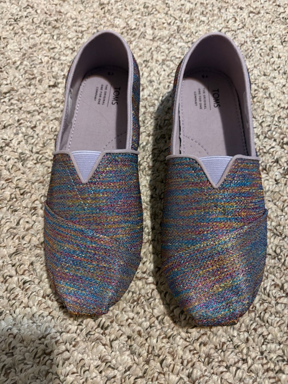 TOMS Glittery Multi-Color Slip-On Classics Size Youth 5, Ladies 7 Equiv